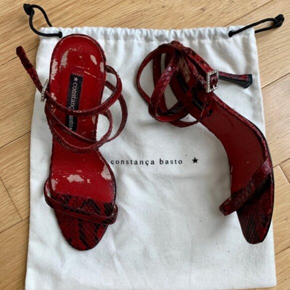 COSTANCA BASTO red lizard strappy sandal- Sz 38 - Picture 3 of 8